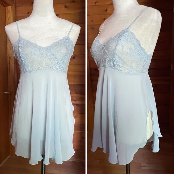 Victoria's Secret Other - Victoria's Secret Baby Blue Lacy Polyester Backless Mini Babydoll Nighty Small